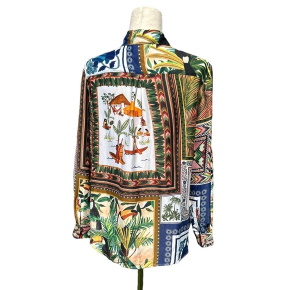 Farm Rio Mixed Scarfs Printed Button Front Top - Picture 7 of 11